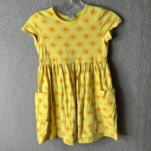 Hanna‎ Andersson Girls Yellow Sun Dress Size 6-7 Pockets 100% Cotton Summer